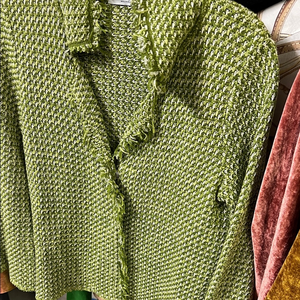 Zara Green Tweed Blazer with Frayed Edges - Picture 2 of 6
